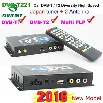 [Open-Box] Car HDTV tuner DVB-T2 DVB-T MULTI PLP Digital TV Receiver automobile DTV box With Two Tuner Antenna